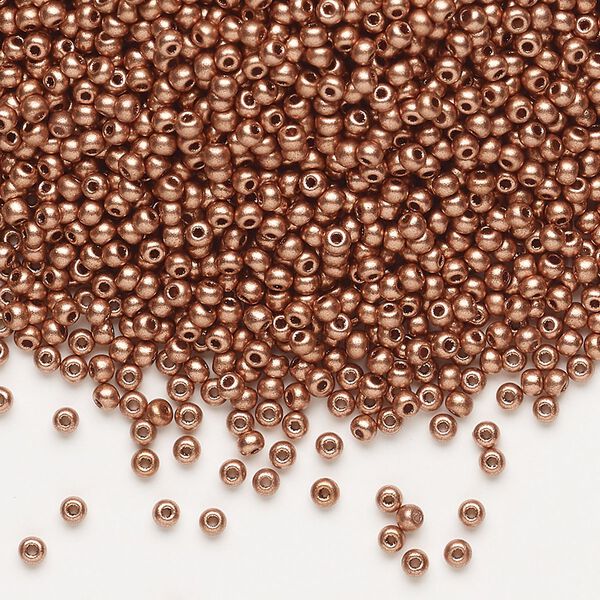Seed bead, Preciosa Ornela Czech glass, pkg/500g, #11 rocaille, opaque metallic soft copper, (01770). image number 0