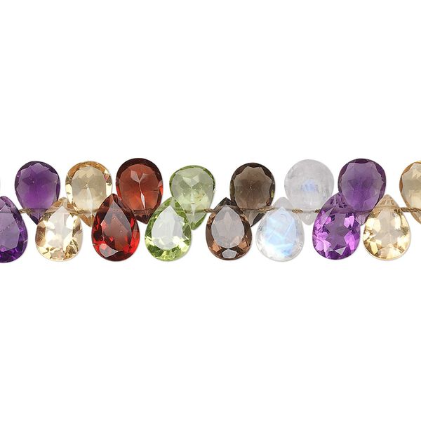 Multi-gemstone 1pkg1, hand-cut top-drilled faceted flat teardrop bead 8 inch 7x5mm image number 0