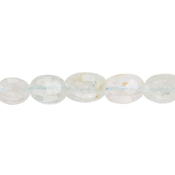 Aquamarine 1pkg1, hand-cut faceted puffed oval bead 8 inch 8x7mm-13x8mm image number 0