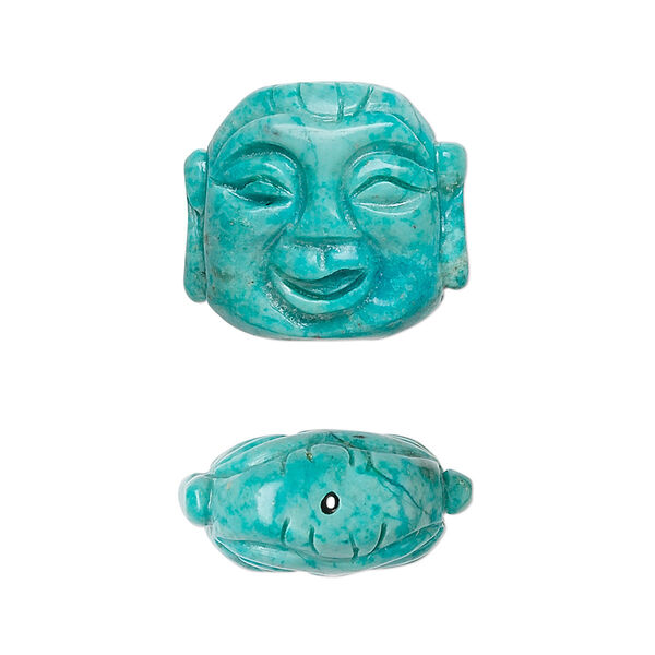 Bead, turquoise (dyed / stabilized), 19x17mm Buddha, B grade, Mohs hardness 5 to 6. Sold individually. image number 0