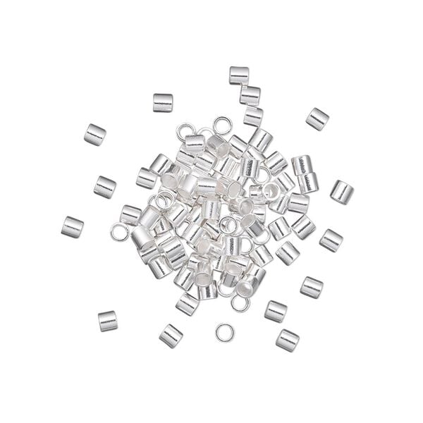 Crimp, sterling silver, 2mm cut tube with 1.3mm inside diameter, lightweight style. Sold per pkg of 100. image number 0