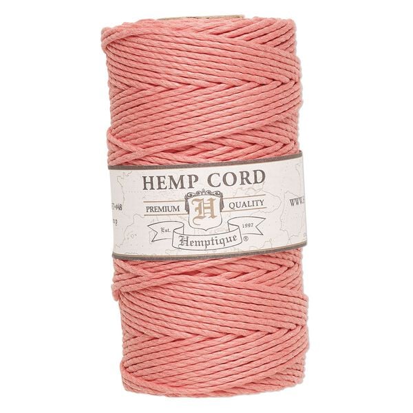 Cord, Hemptique®, polished hemp, sunset coral pink, 1.8mm diameter, 48-pound test. Sold per 205-foot spool. image number 0