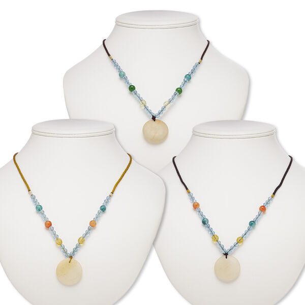 Necklace mix, white Italian "onyx" / multi-gemstone (natural / dyed) / acrylic / nylon / glass, multicolored, 29-30mm round, 20- to 24-inch continuous loop. Sold per pkg of 3. image number 0