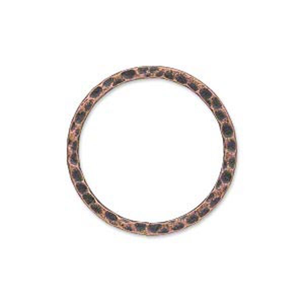 Component, antique copper-plated steel, 25mm double-sided hammered open flat round. Sold per pkg of 10. image number 0