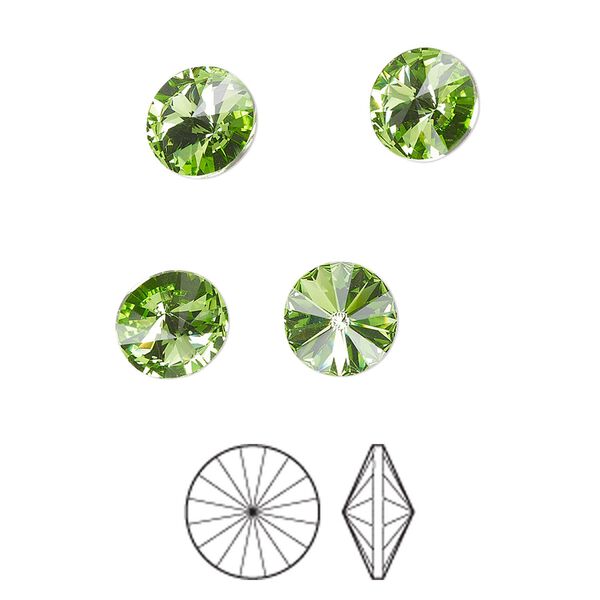 Chaton 8pk peridot foil back, Preciosa MAXIMA Czech crystal rhinestone 8.16-8.41mm rivoli SS39 image number 0