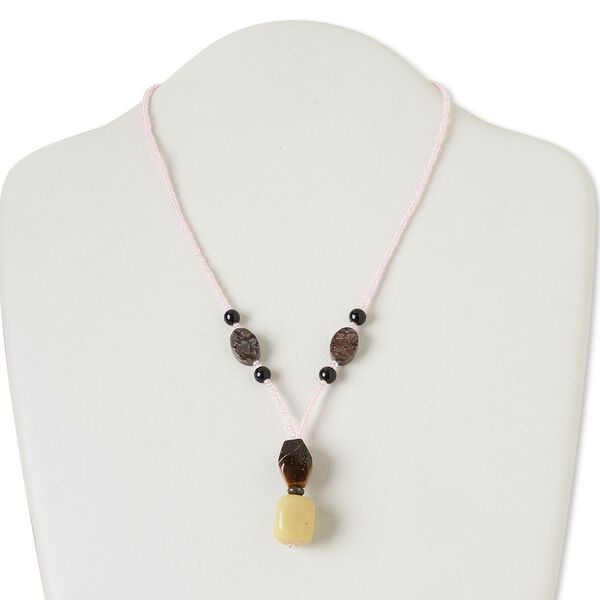 Multi-gemstone / glass / "pewter" (zinc-based alloy) 1pkg1, AB silver-finished / antique gold-finished necklace natural 17 inch / 1.25 inch dangle / lobster claw clasp image number 0
