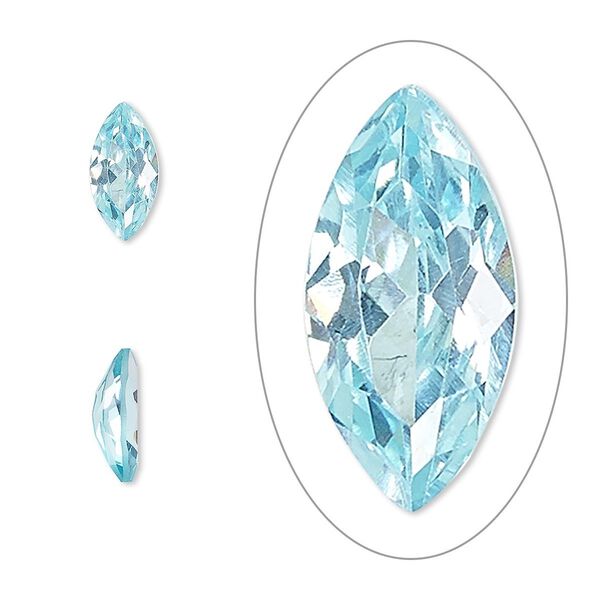 Gem, cubic zirconia, aqua blue, 10x5mm faceted marquise, Mohs hardness 8-1/2. Sold individually. image number 0