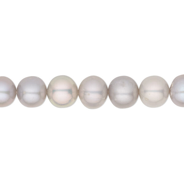 Pearl, cultured freshwater (dyed), light grey to dark silver grey, 7-8mm semi-round, B grade, Mohs hardness 2-1/2 to 4. Sold per 15-1/2" to 16" strand. image number 0
