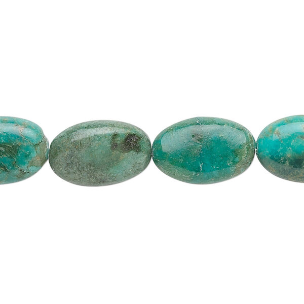 Bead, turquoise (dyed / stabilized), 15x10mm flat oval, C grade, Mohs hardness 5 to 6. Sold per 15-1/2" to 16" strand. image number 0