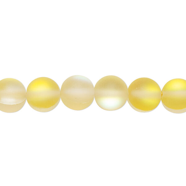 Bead, iridescent glass, translucent matte yellow, 8mm round. Sold per 15-1/2" to 16" strand. image number 0