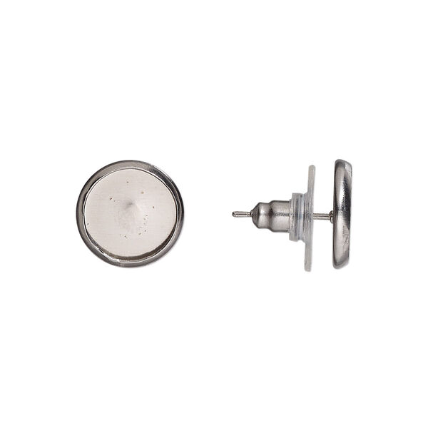Earstud, Almost Instant Jewelry®, glue-in, acrylic and stainless steel, 12mm round with 10mm round setting. Sold per pkg of 5 pairs. image number 0