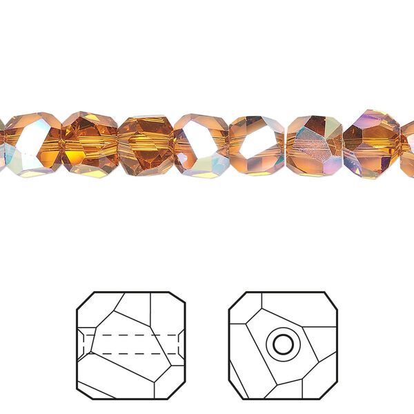Bead 6pk topaz AB, Crystal Passions® 6mm graphic cube 5603 image number 0