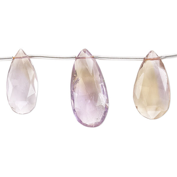 Ametrine 1pkg5, hand-cut top-drilled faceted puffed teardrop bead graduated 14x7mm-20x9mm image number 0