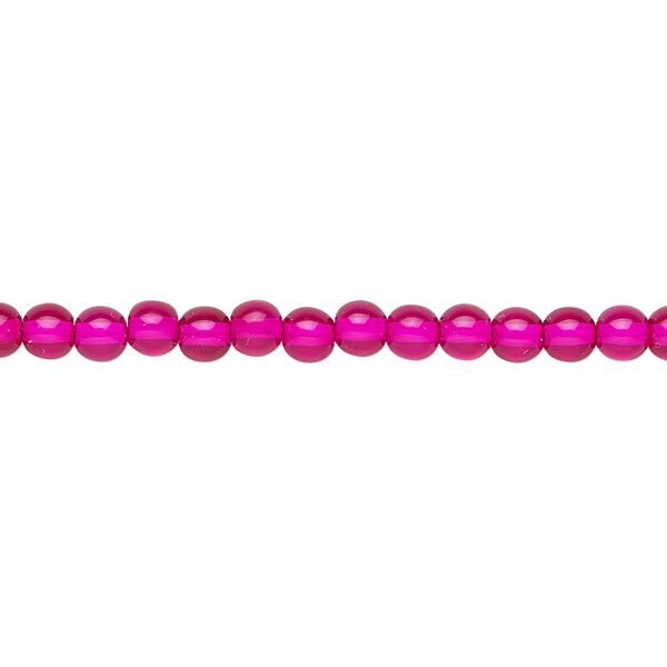 Bead, Czech dipped décor glass druk, translucent hot pink, 4mm round. Sold per 15-1/2" to 16" strand. image number 0