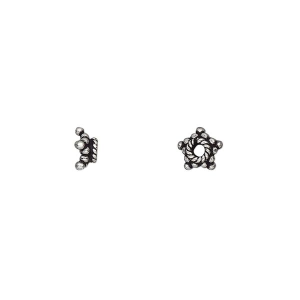 Bead cap, antiqued sterling silver, 6x3mm star rondelle, fits 5-6mm bead. Sold per pkg of 6. image number 0