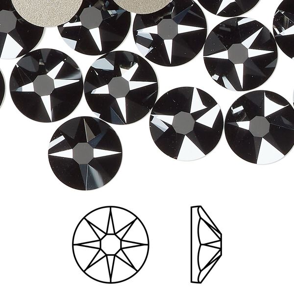 Flat back 12pk jet hematite foil back, Crystal Passions® 10.912-11.304mm rose round SS48 2088 image number 0