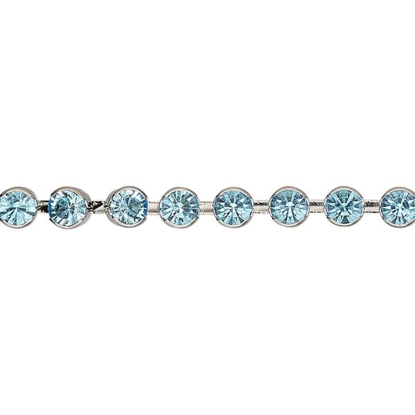 Cupchain, VINTAGE Crystal™, imitation rhodium-plated brass and crystal, aquamarine, 4.4mm round. Sold per pkg of 1 meter. image number 0