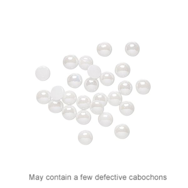 Cabochon, glass pearl, white luster, 3-4mm non-calibrated round. Sold per pkg of 25. image number 0