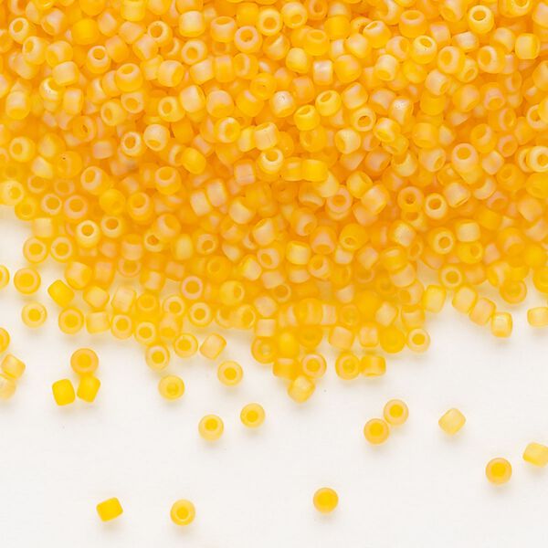 Seed bead, Dyna-Mites™, glass, pkg/1/2kg, #11 round, translucent frosted rainbow orange, (6FAB 11/0 RR). image number 0