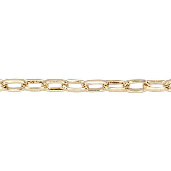 Chain, gold-finished steel, 4mm paperclip. Sold per pkg of 5 feet. image number 0