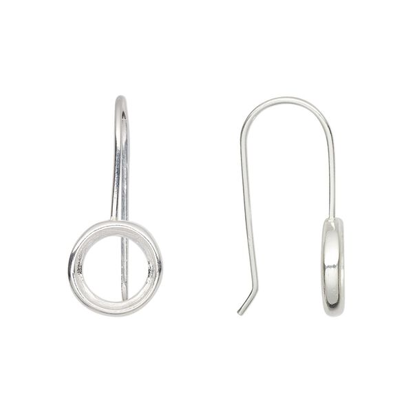 Ear wire fishhook 1pkg2 Almost Instant Jewelry® sterling silver, 23.5mm / SS39 rivoli glue-in open back setting, 20 gauge 1 pair image number 0