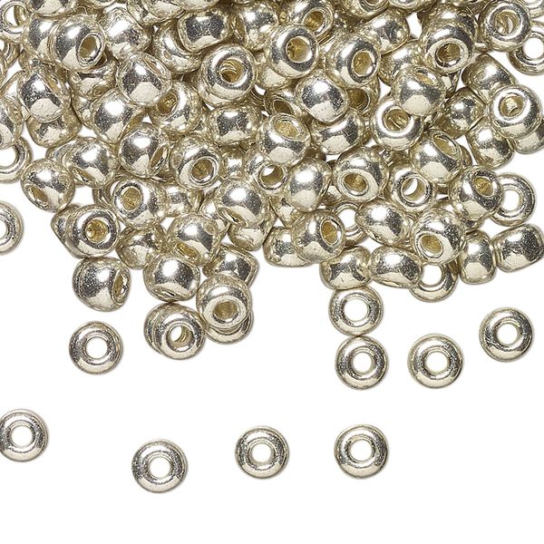 Seed bead, Miyuki, glass, pkg/25g, #6 rocaille, opaque galvanized silver, (RR-181). image number 0