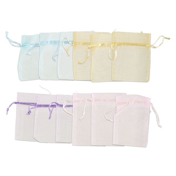 Pouch, organza, mixed colors, 4-1/2 x 3-3/4 inches with drawstring closure. Sold per pkg of 12. image number 0