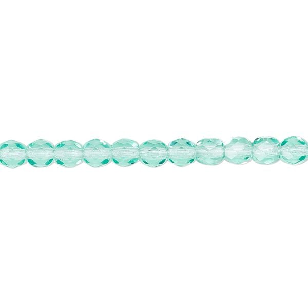 Bead, Czech fire-polished glass, transparent light aqua, 4mm faceted round. Sold per 15-1/2" to 16" strand, approximately 100 beads. image number 0