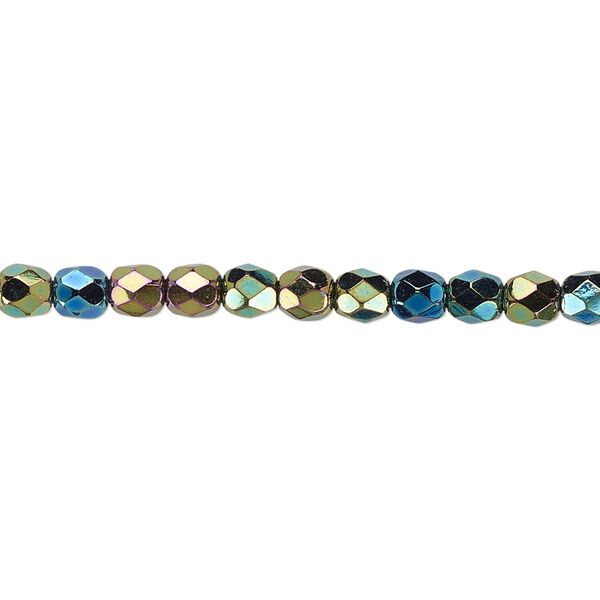 Bead, Czech fire-polished glass, iris green, 4mm faceted round. Sold per pkg of 1,200 (1 mass). image number 0