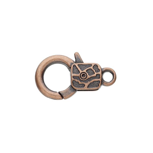 Clasp, lobster claw, antique copper-plated "pewter" (zinc-based alloy), 19.5x13mm with double-sided abstract design. Sold per pkg of 8. image number 0