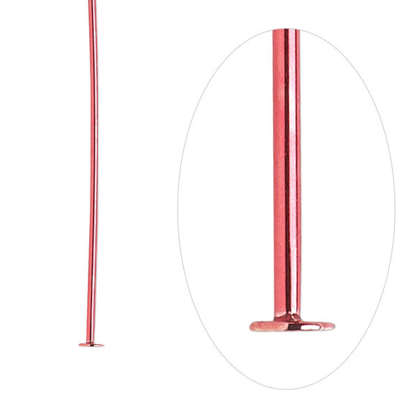 Head pin, electro-coated brass, red, 1-1/2 inches, 21 gauge. Sold per pkg of 10. image number 0