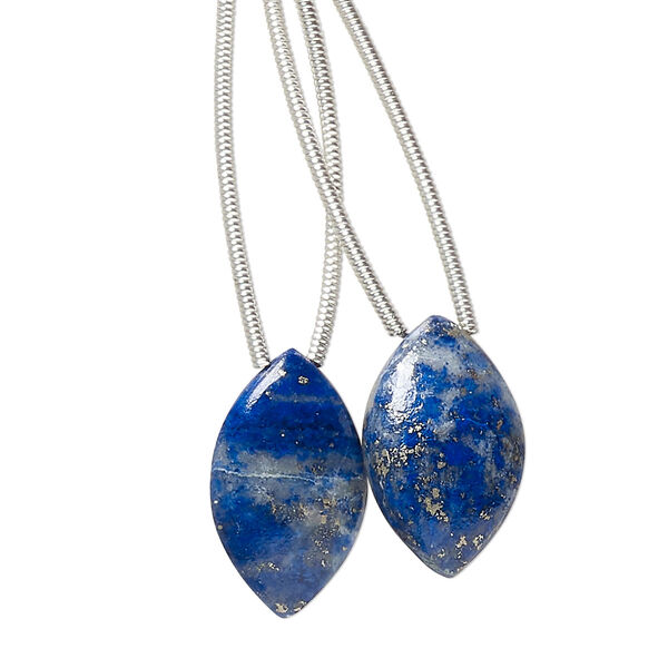 Lapis lazuli 1pkg2, hand-cut top-drilled puffed marquise bead natural B grade, 18x11mm image number 0