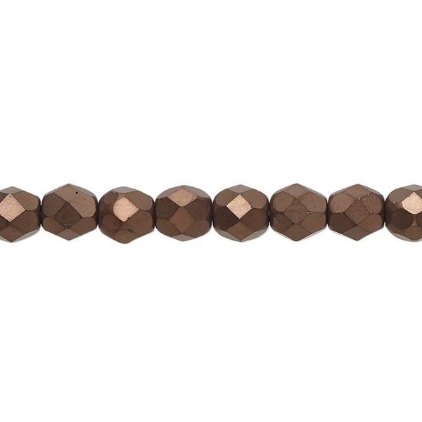 Bead, Czech fire-polished glass, opaque matte black bronze luster, 6mm faceted round. Sold per 15-1/2" to 16" strand. image number 0