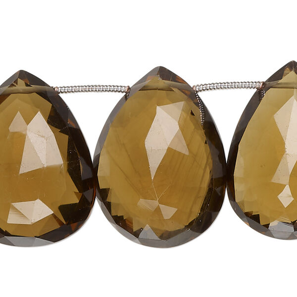 Golden quartz 1pkg12, hand-cut top-drilled faceted puffed teardrop bead B+ grade, 26x17mm-30x22mm image number 0