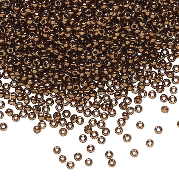 Seed bead, Preciosa Ornela Czech glass, pkg/500g, #11 rocaille, opaque bronze iris dark topaz, (19102). image number 0