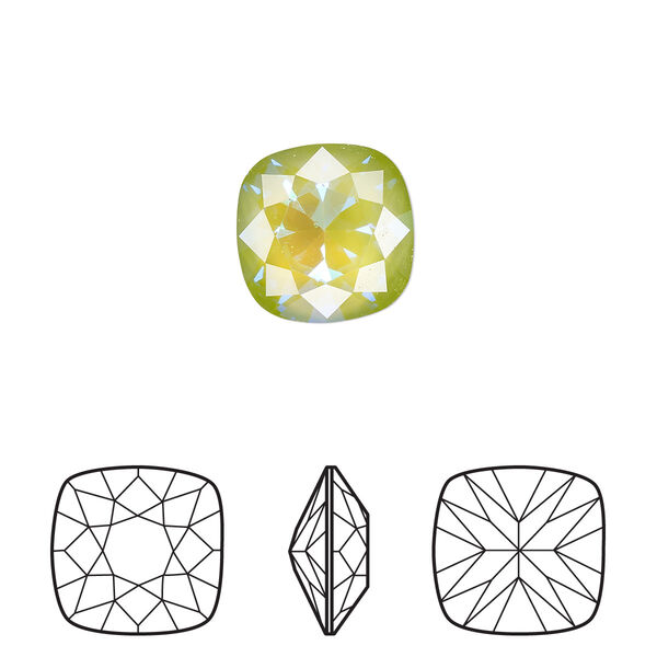 Fancy stone 1pk crystal ultra green AB, Crystal Passions® 12mm cushion 4470 image number 0