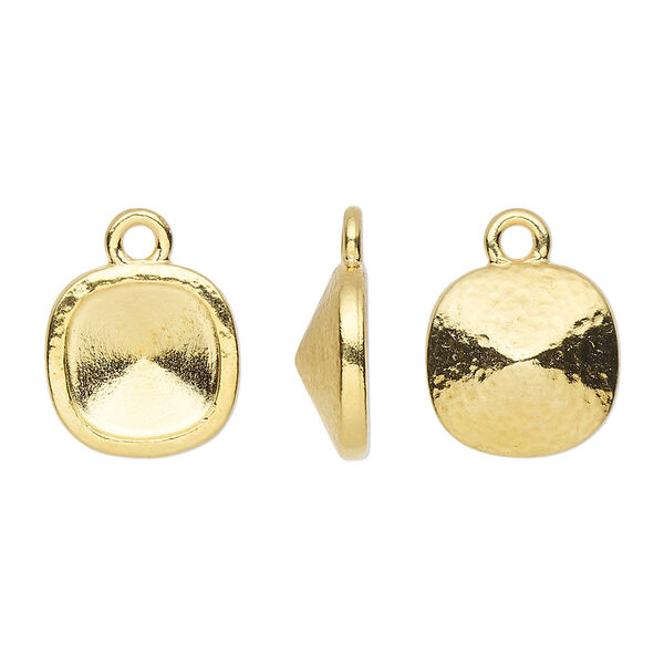 Drop, TierraCast®, Almost Instant Jewelry®, gold-plated pewter (tin-based alloy), 13mm hammered square with 10mm cushion glue-in setting (4470). Sold per pkg of 20. image number 0