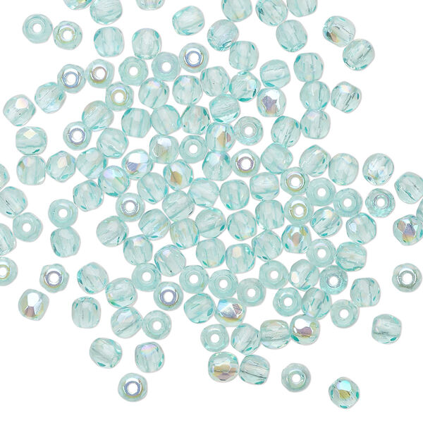 Bead 1pkg1 Czech fire-polished glass, 3mm faceted round, 1 mass translucent half-coated light aqua AB image number 0