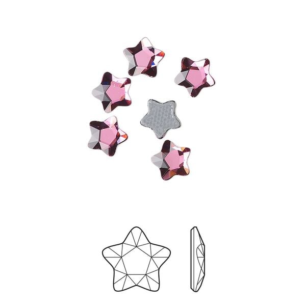 Flat back 6pk dark rose foil back, Crystal Passions® hotfix rhinestone 6mm star flower 2754 image number 0