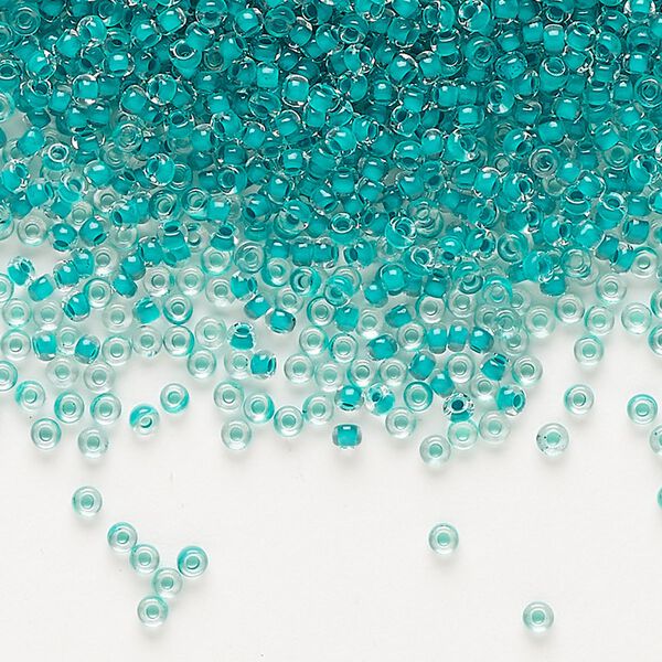 Seed bead, Preciosa Ornela Czech glass, pkg/50g, #11 rocaille, transparent terra intensive sea green-lined clear, (08A58). image number 0