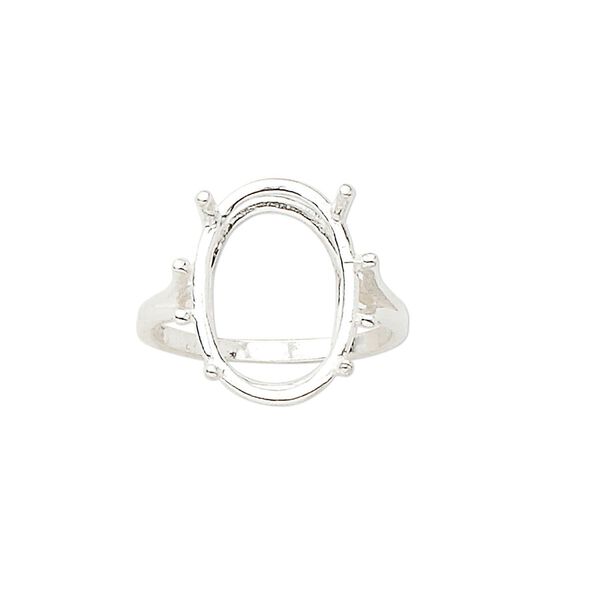 Ring, Sure-Set™, sterling silver, 18x13mm 4-prong oval basket setting, size 7. Sold individually. image number 0