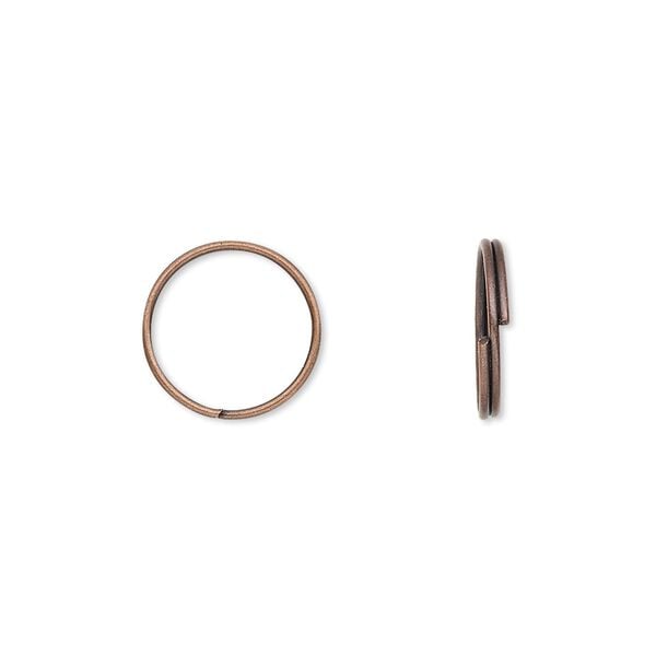 Split ring, antique copper-finished steel, 12mm round with 10.4mm inside diameter. Sold per pkg of 1,000. image number 0