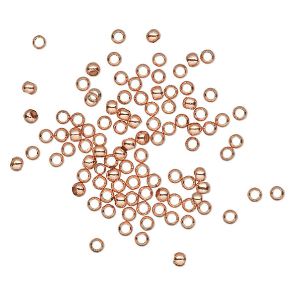 Crimp, copper-plated brass, 2.5x2mm round, 1.4mm inside diameter. Sold per pkg of 100. image number 0