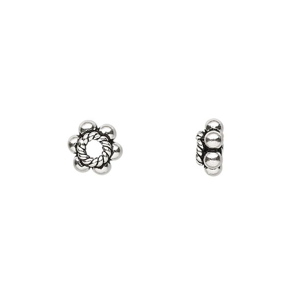 Bead, sterling silver, 8x3.5mm rondelle with 6 knobs. Sold per pkg of 6. image number 0
