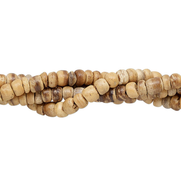 Bead, coconut palm tree (coated), brown and dark brown, 3.5x2.5mm rondelle. Sold per pkg of pkg of (4) 15-1/2" to 16" strands. image number 0