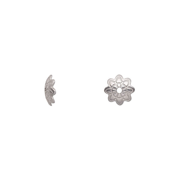Bead cap, stainless steel, 7x1.5mm 8-pointed star, fits 8-12mm bead. Sold per pkg of 20. image number 0