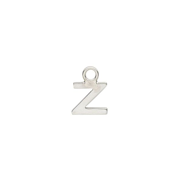 Charm, sterling silver, 8mm single-sided modern square alphabet letter Z. Sold individually. image number 0