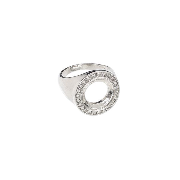 Ring, Almost Instant Jewelry®, glass rhinestone and imitation rhodium-finished "pewter" (zinc based alloy), clear, 20mm wide with 14mm rivoli setting, size 9. Sold individually. image number 0