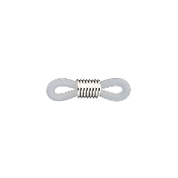 Eyeglass holder, rubber and silver-finished brass, clear, 20x5mm-26x5mm with adjustable coil. Sold per pkg of 100. image number 0