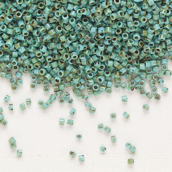 Seed bead, Delica®, glass, pkg/250g, #11 round, opaque Picasso turquoise blue (DB-2264). image number 0